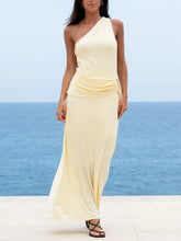 Elegant One-shoulder Sleeve Pleated Maxi Dress
